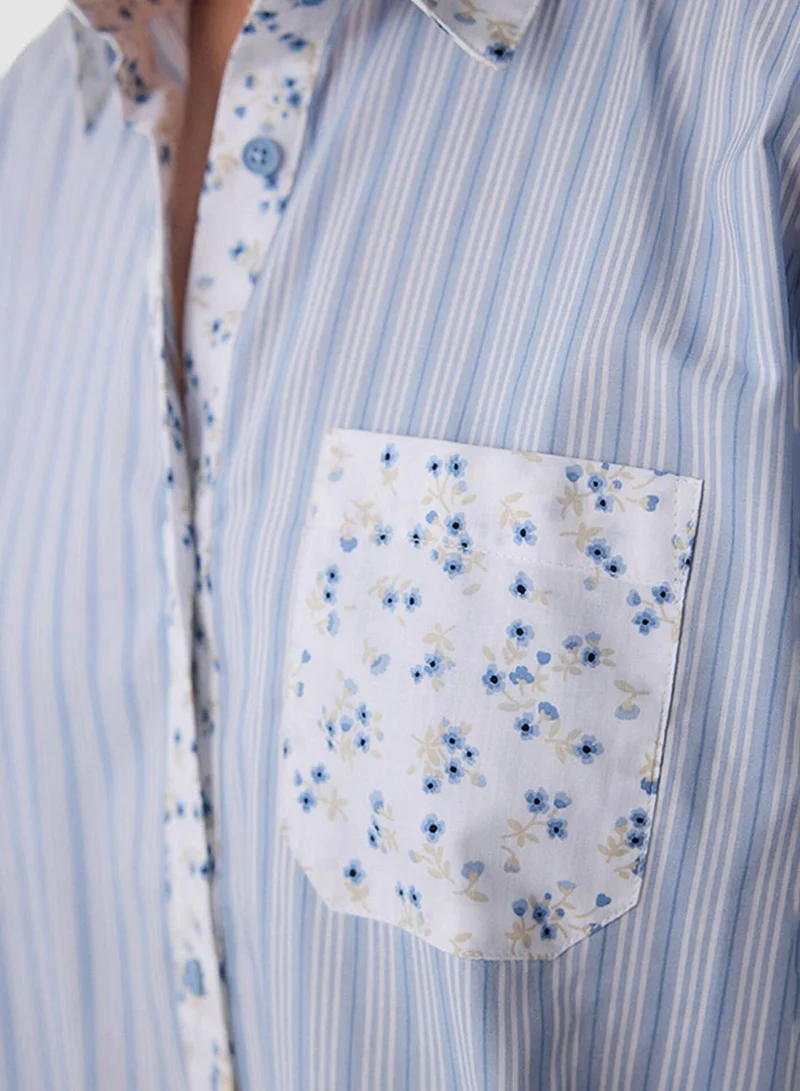 بنتي Shirt Collar Long Sleeve Shorts Pajama Set